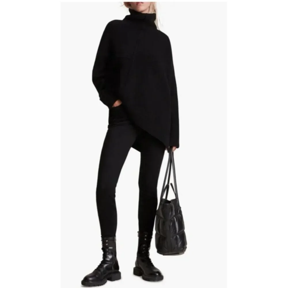 ALLSAINTS Sweater Lock Roll Neck Wool Yak L Blend Asymmetrical Hem Ivory